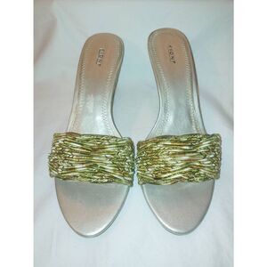 Fioni Women's Size 6.5B Gold/Green/Brown Woven Band Wedge Sandal